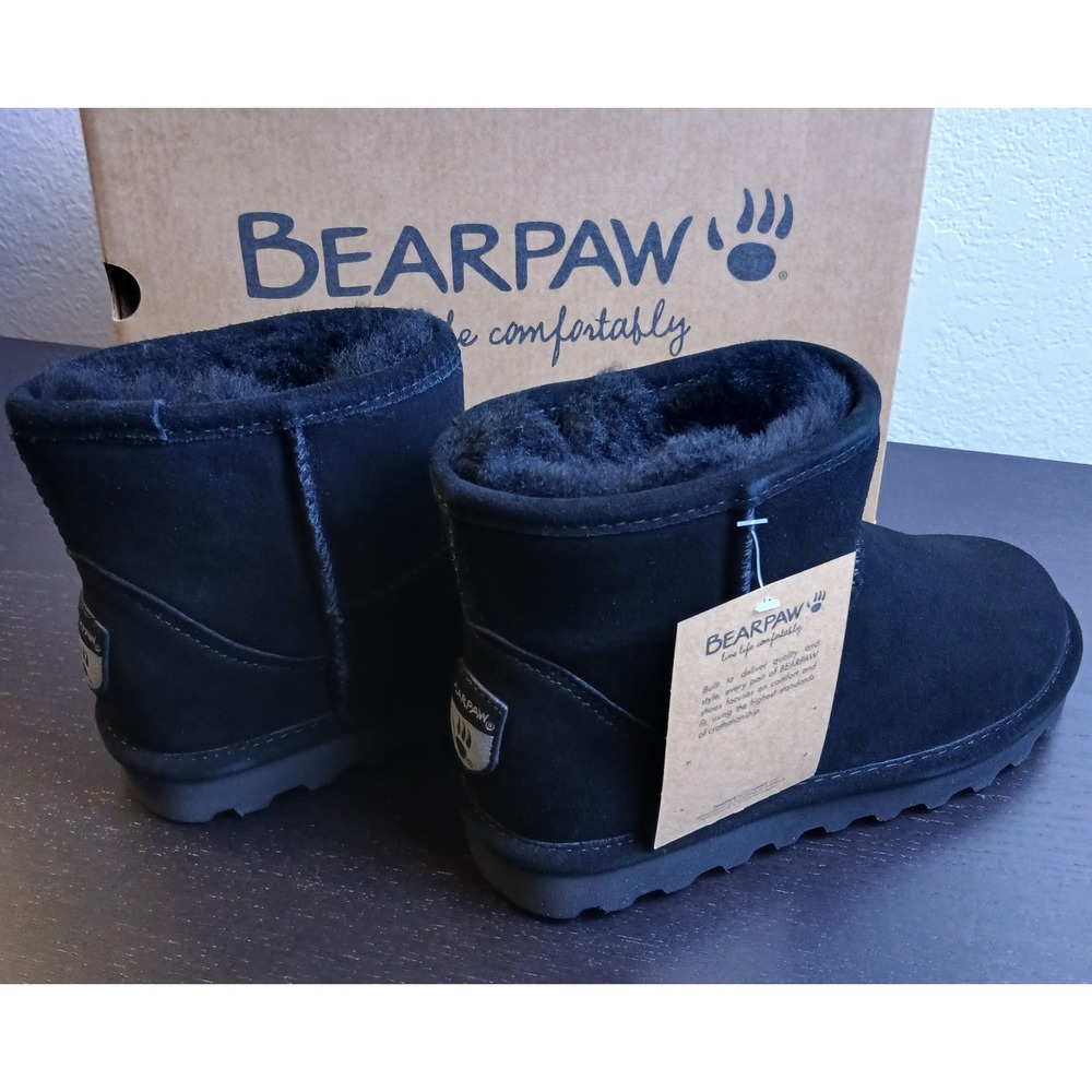Bearpaw Alyssa Black Suede Ankle Boots Women 6 Water Repellent 2130W-011 NEW